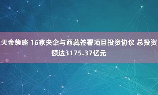 天金策略 16家央企与西藏签署项目投资协议 总投资额达3175.37亿元